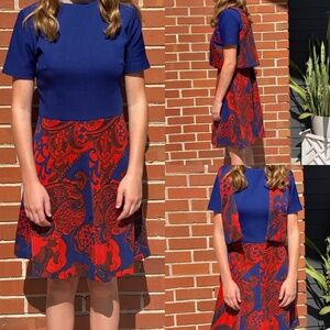 Vintage 70’s Era, Blue and Red Paisley Dress